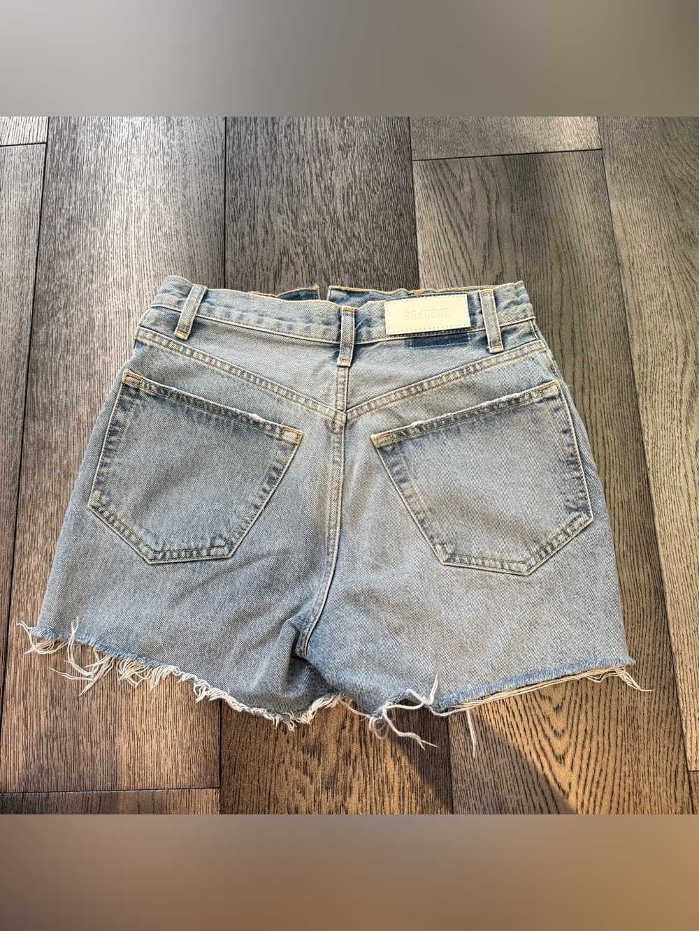 Re/Done High-Rise Frayed Denim Shorts